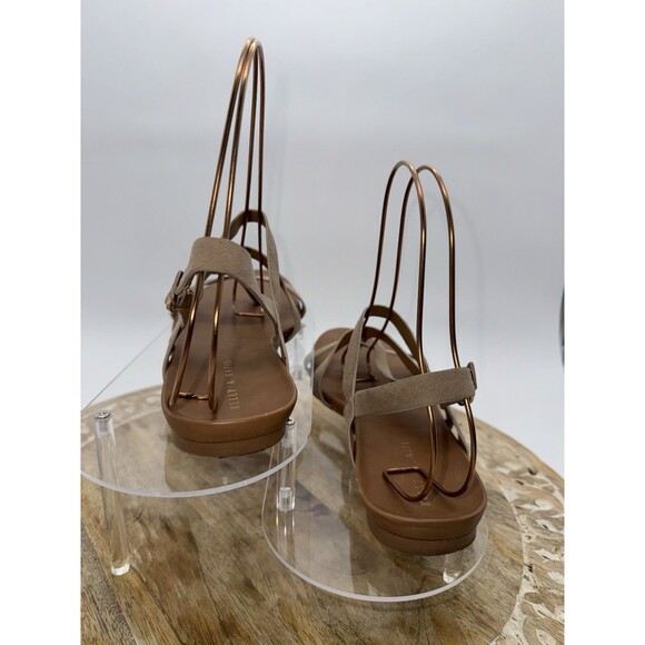 Kelly And Katie Strappy Flat Sandals Flip Flop Toe Wedge Size 9 Tan Brown Buckle - Picture 5 of 7
